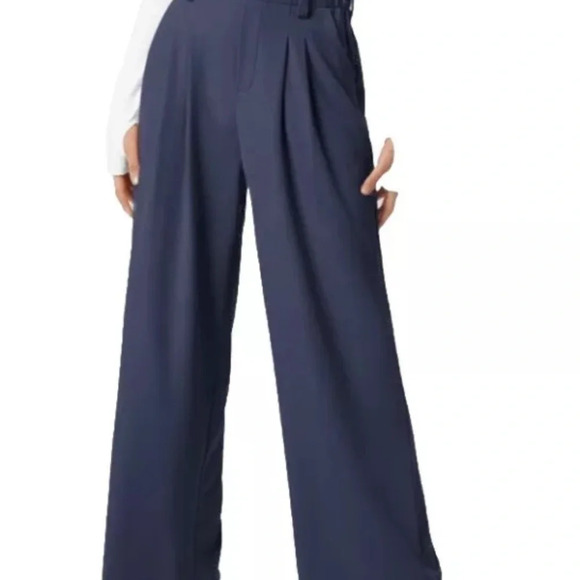 Halara NWT Women's M Dark Navy High Waisted Pockets Plicated Wide Leg Work Pants - Picture 4 of 9